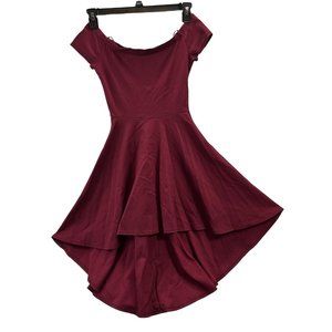 Windsor Womens Dress High Low Stretch Off Shoulder Color Red Burgundy Size S